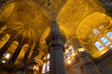 Naklejka premium Interior view of a grand cathedral in Malaga.. Cathedral of Malaga, Spain