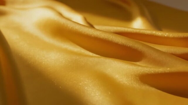 Luxurious Golden Fabric Folds Illuminated by Soft Light Creating Elegant Drapery with Subtle Shimmer and Texture Ideal for Luxury Backdrops