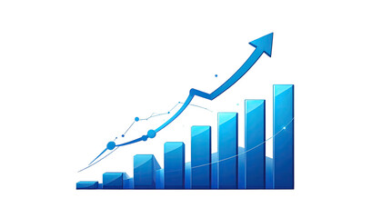 Animated chart showing positive growth with blue bars and an upward arrow
