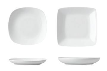 Set of White Square Plates on White Background