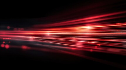Red light trails on a dark background depicting data movement. Abstract background of high-speed network for technology and communication concept.