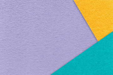 Fototapeta premium Abstract pastel violet, yellow and turquoise paper background with copy space. Template for presentation, banner