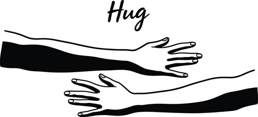 Obraz premium Black and white of two arms hugging hands silhouette