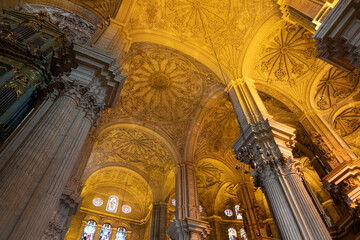 Obraz premium Intricate architecture of a grand cathedral interior.. Cathedral of Malaga, Spain
