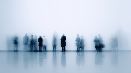 Fototapeta premium Blurred people silhouettes against white