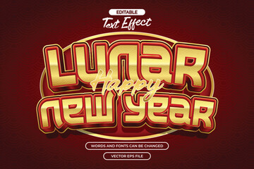 Happy lunar year editable text effect with gold texture text