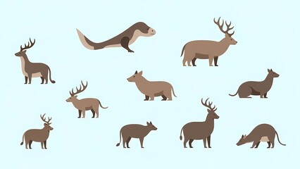 Fototapeta premium A collection of jungle animals in playful poses and interactions, illustrated in a whimsical style