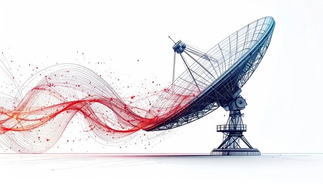 Satellite Dish Receiving Digital Data Waves.