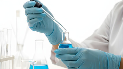 Fototapeta premium Scientist carefully working with chemical liquid in a lab