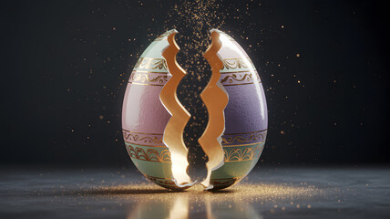 Easter egg celebration cracked chocolate easter egg on easter sunday morning