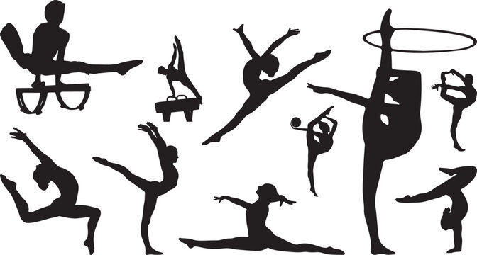 Gymnastics Action Silhouettes Acrobatic Sport Vector Set Athletic Movement Icons