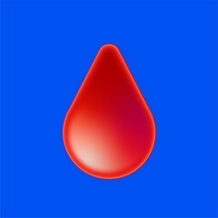Red Blood Drop Glossy Glassmorphism Medical Icon on a Blue Background. 