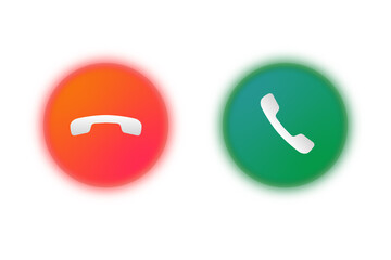 Call Hang Up Phone Icons Glassmorphism Buttons Set.