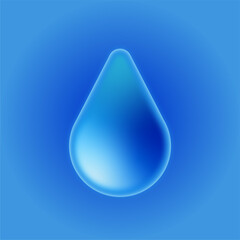 Blue Water Drop Glossy Glassmorphism Icon on a Blue Background. 
