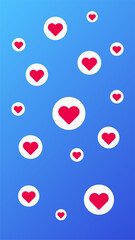 Social Media Like Hearts Background Pattern on a Soft Blue Background. 