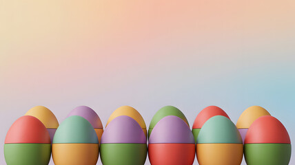 Vibrant easter eggs lined up on happy easter sunday morning with colorful background