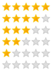 Five Star Rating Review Set Minimalist Isolated Design on a Transparent Background.