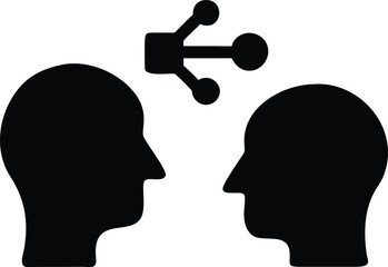 Black Silhouette Team Collaboration with AI Network Vector Icon