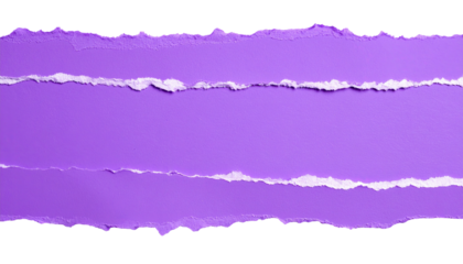 Artistic purple background with three torn paper strips. Revealing a vibrant solid color