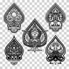 Ace of Spades Collection. Vector monochrome decorative elements on white