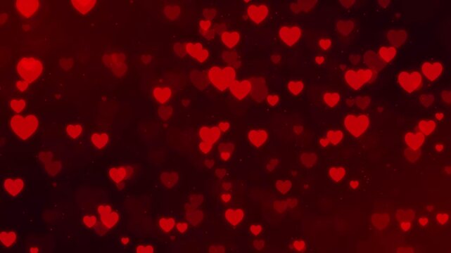 Romantic Red Hearts Flying Animation for Valentine and Wedding. Abstract Background with Red Heart Particles.