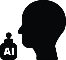 Solid Black Human Head with AI Copilot Assistant Silhouette Icon