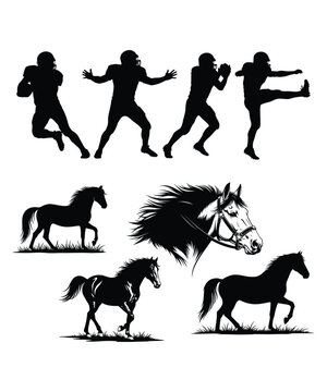 silhouettes of horses and amrican football.