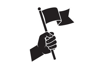 silhouette of a hand holding a flag vector illustration on white background
