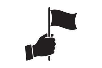 silhouette of a hand holding a flag vector illustration on white background