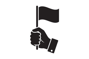 Hand holding flag silhouette icon vector art