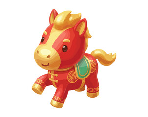 Cute red horse mascot cartoon for Chinese New Year isolated on transparent background.
3d render horse on transparent background.