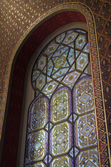 Stained glass windows inside of Spanish Synagogue in Prague, Czech republic