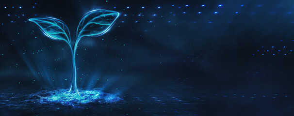 Concept of the environment and ecology. Renewable energy sources for sustainable development. A young plant.