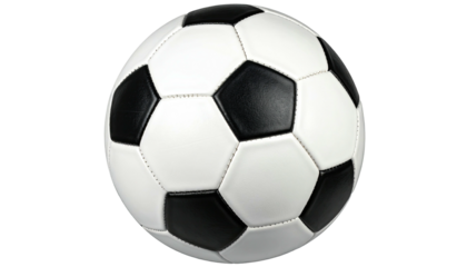 Black and white soccer ball with pentagonal and hexagonal panels. Isolated on transparent background