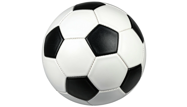 Black and white soccer ball with pentagonal and hexagonal panels. Isolated on transparent background - Powered by Adobe