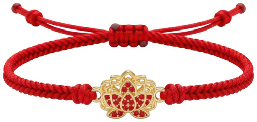 Red Bracelet png Lotus Charm cutout Jewelry Cord png Wristband cutout Fashion Accessory png Red String cutout Luck Charm png Spiritual Jewelry cutout