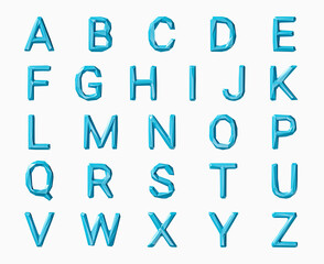 Letters made of low poly blue material. 3d illustration of low poly alphabet isolated on white background