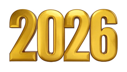 Bold, golden 2026 numerals against a transparent background, suggestive of future time