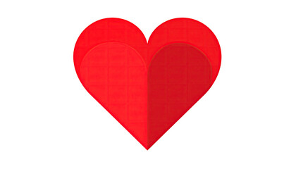 Bold, layered red heart illustration against a stark black backdrop. Smooth gradients enhance the design