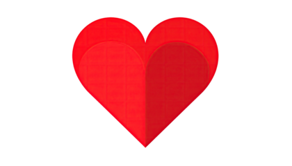 Bold, layered red heart illustration against a stark black backdrop. Smooth gradients enhance the design