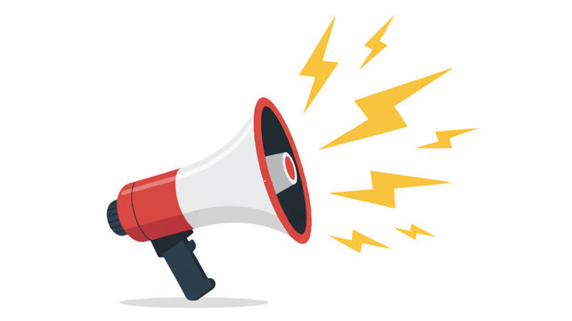 A flat design illustration of a red and white megaphone with a black handle against a white background (3)_traced