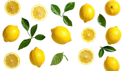 Bright yellow citrus fruit and green foliage, artfully arranged on a black background