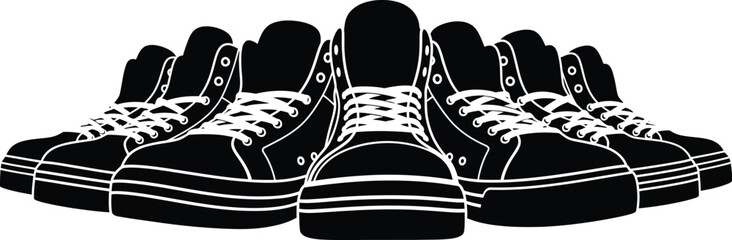 Pair of boots, high top sneakers vector illustration icon silhouette. 