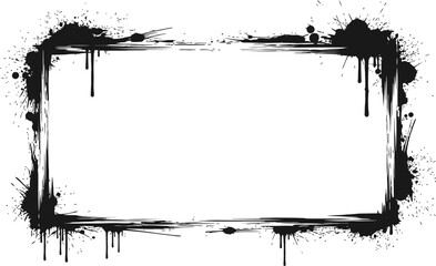 Dirty Artistic Grunge Texture Frame Isolated On White Background Black Ink Brush Strokes Forming Rough Rectangular Frames