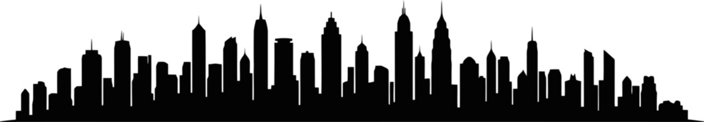 Elegant City Skyline Silhouette In Solid Black Smooth Building Contour