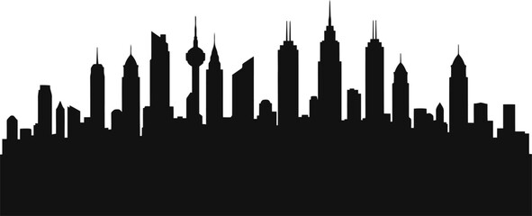 Night City Skyline Silhouette Style In Solid Black Simple Building Outlines Clean