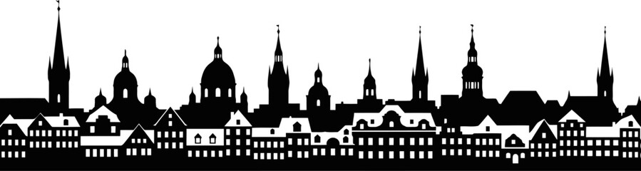 European Style City Skyline Silhouette Historic Buildings And Rooftops
