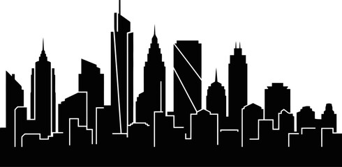 Stylized City Skyline Silhouette With Clean Architectural Forms Black Flat Design