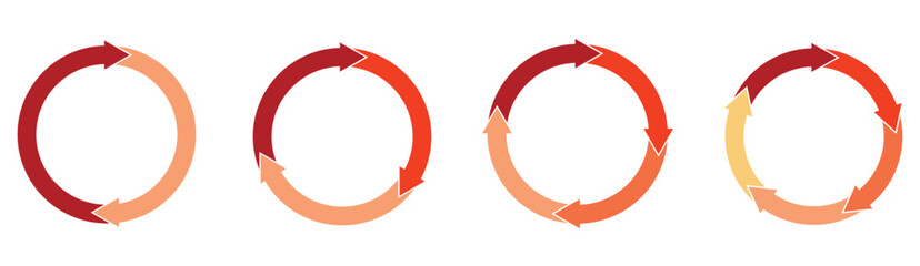 Circle diagram infographic set. Rotation round cycle vector scheme process template. 2, 3, 4, 5 parts.