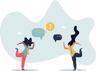 Business solution and goals.Cartoon people choose between options, plan A and B scenario.life and employment of people.